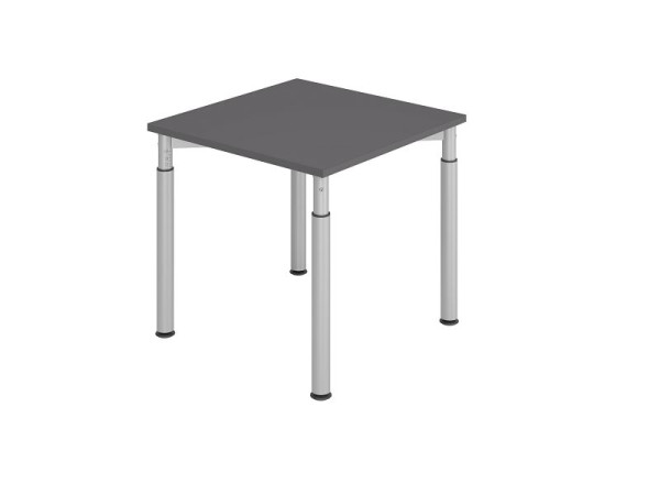 Hammerbacher bureau YS08, 80 x 80 cm, blad: grafiet, 25 mm dik, ABS dikke rand, rechthoekige vorm, zilver, VYS08/G/S