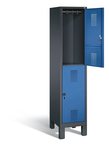 C+P locker dubbellaags Evolo, H1850xW420xD500mm, kleur: zwartgrijs / gentiaanblauw, 48310-12 S10022