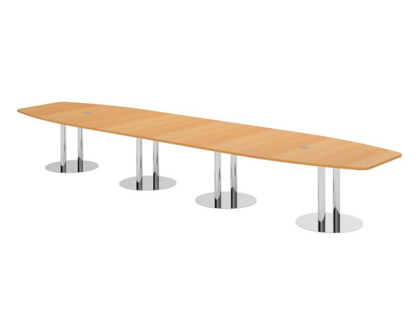 Hammerbacher vergadertafel KT52S, 520 x 130 cm, blad: beukenhout, 25 mm dik, met vier verchroomde kolompoten, 7,6/70 cm, werkhoogte 74 cm, VKT52S/6/C