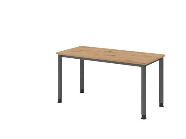 Hammerbacher bureau HS614, 140 x 67 cm, blad: knoestig eiken, 25 mm dik, 4-poots frame in grafiet, werkhoogte 68,5-81cm, VHS614/R/G