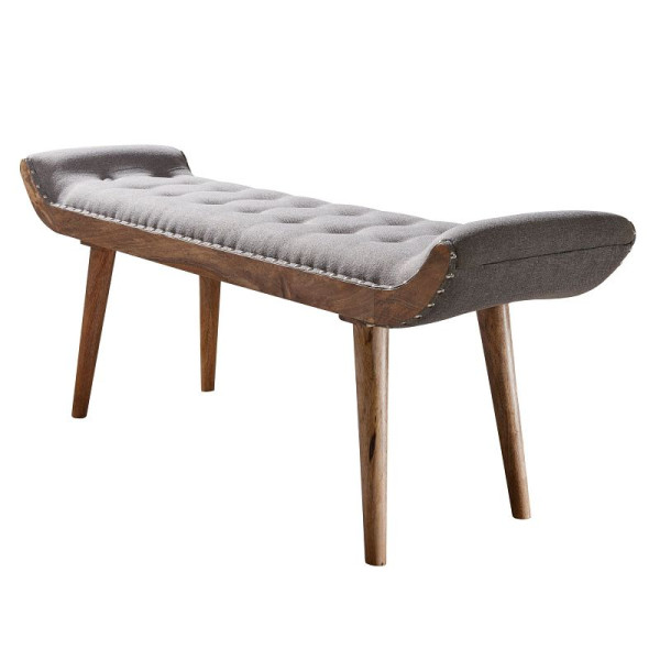 Wohnling bank stof / massief houten bank grijs 125x51x38 cm Chesterfield design, WL6.013