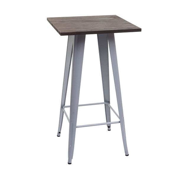 Mendler bartafel HWC-A73 inclusief houten tafelblad, bistrotafel bartafel, metaal industrieel design 107x60x60cm, grijs, 70402
