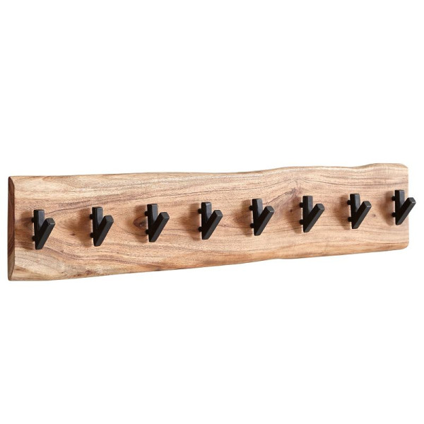 Wohnling Design wandkapstok acacia massief hout / metaal 90 x 19 x 9 cm, haakrek halkapstok muur, kapstok hout, WL6.357