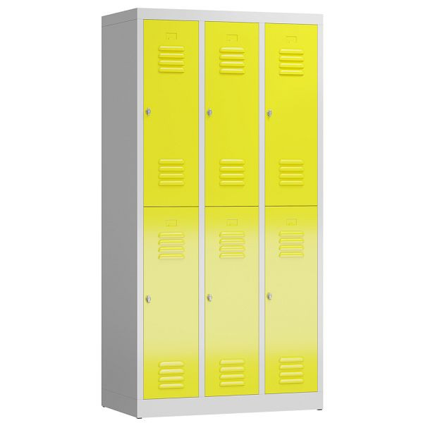 Lüllmann ClassiX kledingkast, 3 vakken, dubbeldekker, 1800 x 870 x 500 mm, lichtgrijs/zinkgeel, X-520236