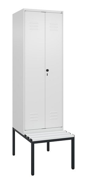 C+P luierkluis Classic PLUS, dubbele locker, 2 vakken, 2120x600x815mm, 9016/9016, draaigrendel, met bank eronder, 0800527-20P S10044