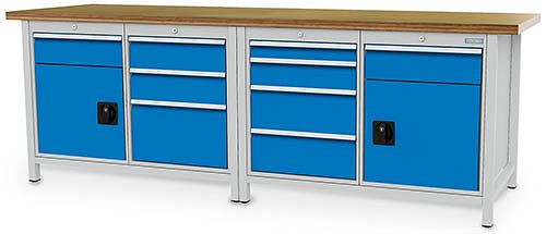 Bedrunka + Hirth box werkbank serie 2500 R18-24, 4x150,1x300, 1x75, 1x125, 2x200 mm, lade volledig uittrekbaar 100%, 2500 x 750 x 959 mm, 03.25.2342V9