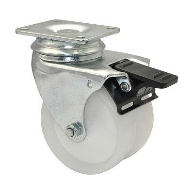 WAGNER App-Lenk-Doppelrolle ECO Durchmesser 75mm, PP, Gleitlager, Feststeller, Tragkraft 100kg, VE: 4 Stück, 3327701
