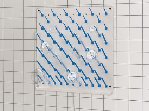 DENIOS afdruipbord voor laboratoriumvaten, 600 x 600 mm, voor wandmontage, zonder afvoerkanaal, met 71 bevestigingsstangen, 309821