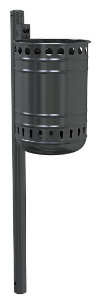 Schake afvalcontainer -rond- plaatstaal met geperforeerde ring, thermisch verzinkt en gecoat DB 703, met steunpaal Ø60x1300mm, 4130B