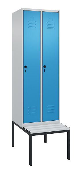 C+P luierkastje Classic PLUS met middenwand, bank, 2 vakken, 2120x600x815mm, 7035/5012, draaibare sluiting, 0800507-20F S10034