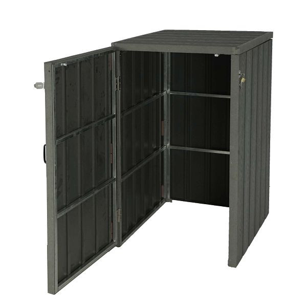 Mendler 1er WPC vuilnisbakbekleding HWC-J28, premium vuilnisbakbox, metaal houtlook, uitbreidbaar, grijs, 76003+76004