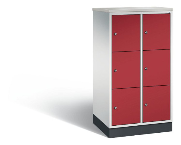 C+P Schließfachschrank Intro, 6 Fächer, H1255xB620xT490mm, Grau/Rubinrot/DBS Hellgrau, 8573-201 S10285