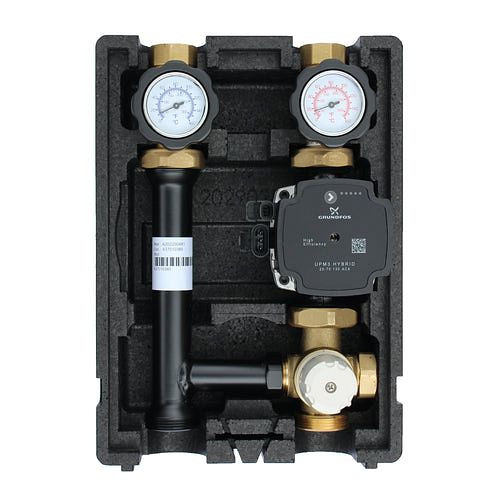 Environ EcoMix EN004 verwarmingscircuitpompgroep met driewegmengkraan, thermostaat met vaste waarde 25-55°C en Grundfos UPM3 Hybrid 25/7, ENECO0042555UPM3