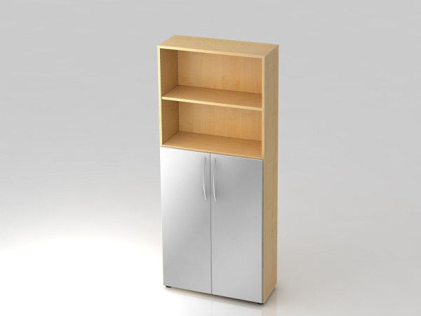 Hammerbacher plank 5OH, 3OH deuren onder, gebogen handgreep esdoorn/zilver, 80x34,6x188 cm (BxDxH), V4770/3/S/BM