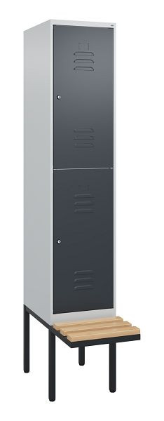 C+P dubbeldekkerkast Classic PLUS, 2120x400x815mm, 7035/7016, cilindersloten, beukenhouten zitlatten, zwevende zitting, 0803407-12 S10098