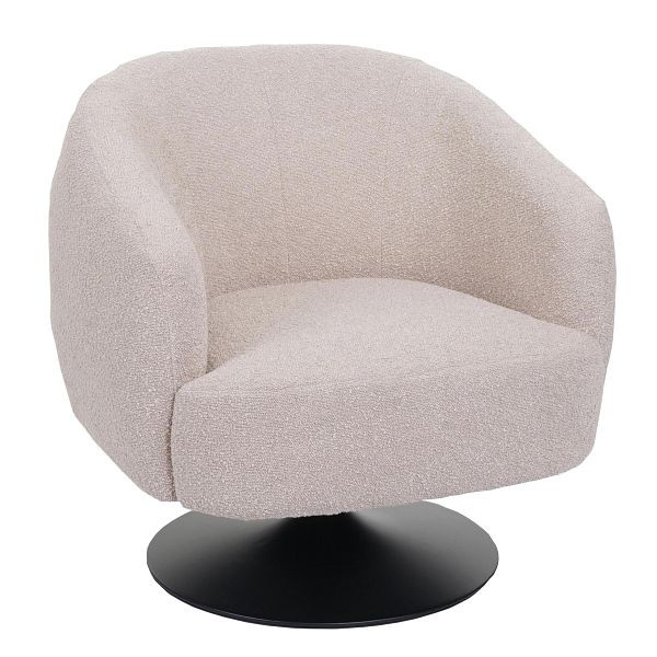 Mendler fauteuil HWC-J76, cocktailstoel draaistoel, bouclé stof metaal, creme-beige, 83069
