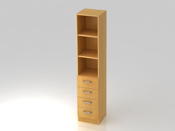 Hammerbacher ladekast 5OH, 4 laden, onderpaneel, chroom beuken/beuken handgreep, 40,6x42x200,4 cm (BxDxH), V7600/6/6/CE