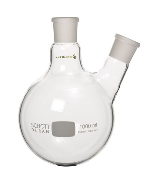 Rettberg 2-halskolf, 25 ml, middenhalshuls NS 14.5/23, zijhalshuls NS 14.5/23 (schuin 20°), borosilicaatglas 3.3, 134023113