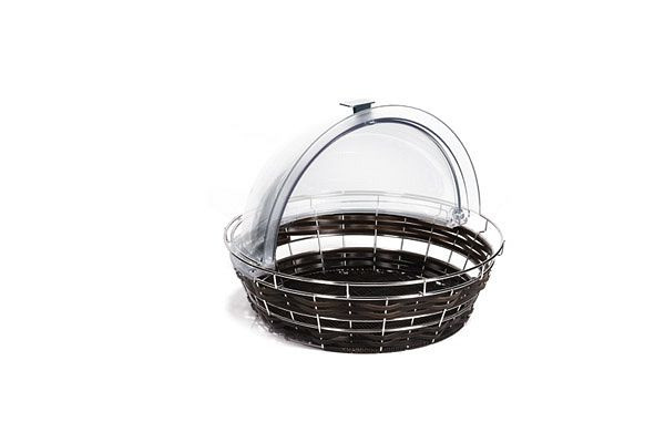 APS buffetmand, Ø 40 cm, hoogte: 12,5 cm, polypropyleen, donkerbruin, voorzien van RVS draad, met kaprail, 40295