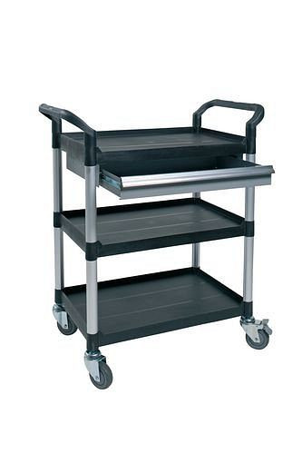DENIOS gereedschapswagen TOOL, buizen van geborsteld aluminium, 3 niveaus, 1 lade, 180-040