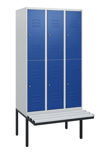 C+P dubbeldekskast Classic PLUS, 3 compartimenten, 1950x900x815mm, 7035/5010, cilindersloten, zwevende zitting, 0803405-30 S10078