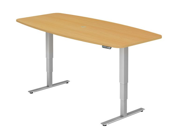 Hammerbacher vergadertafel met geheugenschakelaar, beuken, tonvormig, incl. 1 kabeluitgang 8 cm, VXDSM22/6/S