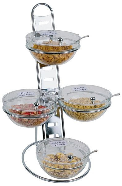 APS buffetladder, 3 treden, 39 x 31 cm, hoogte: 66 cm, metaal, verchroomd, 12 delig, 4 glazen schalen Ø 23cm, 4 beschermdeksels, opklapbaar, 11598