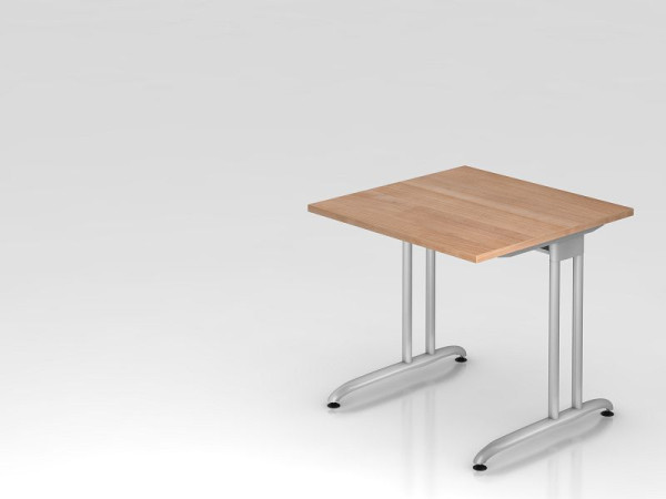 Hammerbacher bureau C-poot 80x80cm walnoot, horizontale kabelgoot, werkhoogte 72 cm, VBS08/N/S