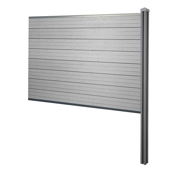 Mendler WPC inkijkbescherming Sarthe, schutting windbescherming, WPC paal voor in beton, aanbouwelement, 188cm grijs, 64890+76231+76234+76255