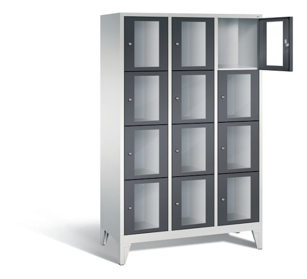 C+P lockerkast Classic, H1850xB1200xD500mm, kleur: lichtgrijs / zwartgrijs, 8010A324 S10005