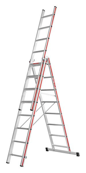 HYMER multifunctionele ladder, driedelig, 3x8 sporten, lengte ingeschoven 2,35 m / uitgeschoven 5,43 m, 404724