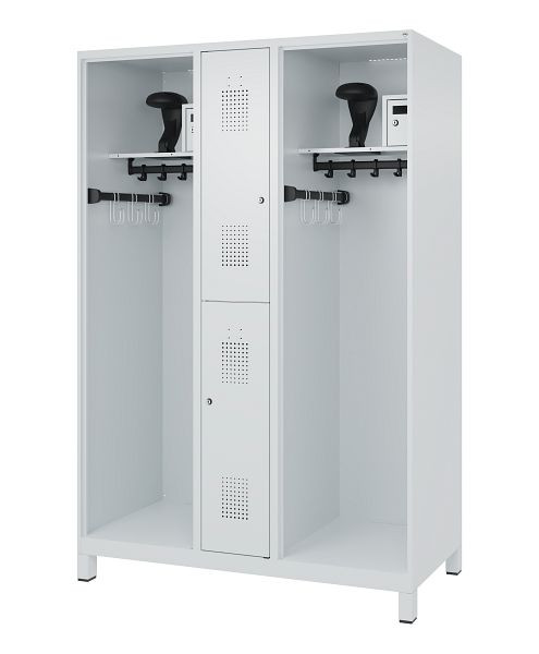 C+P brandweerkast Evolo, model MAXI, 2 compartimenten, H1850B1300T600 mm, lichtgrijs, voeten, 0496315-030 S10006