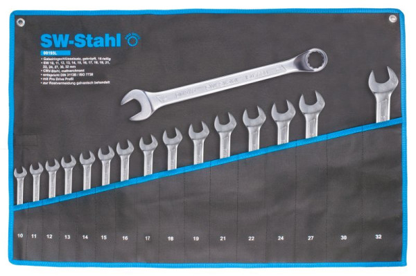 SW stalen ringsteeksleutelset, 10-32 mm, geknikt, 16-delig, 00193L