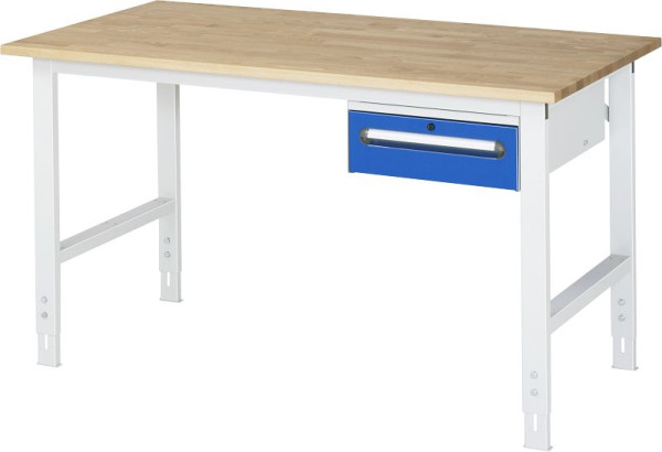 RAU compleet model 02 werktafel Tom, B1250xD1000xH910-1230mm, massief beuken blad 25mm, 06-625B10-12-KM02.11