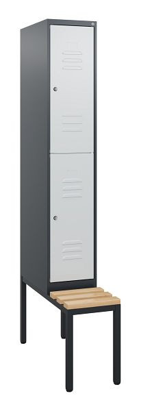 C+P dubbeldekkerkast Classic PLUS, 1950x300x815mm, 7016/7035, cilindersloten, zitlat van beukenhout, met zitbank eronder, 0803505-10 S10043