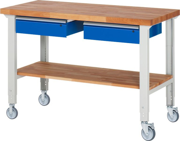 RAU Verrijdbare werkbank (in hoogte verstelbaar) 7002A7, 1500x700x950-1000mm, elk 2 bokwielen en zwenkwielen, 05-7002A7-157B4H22.11