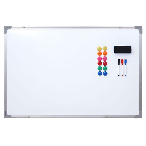 Mendler Whiteboard HWC-C84, magneetbord, memobord, prikbord, inclusief toebehoren, 90x60cm, 61833