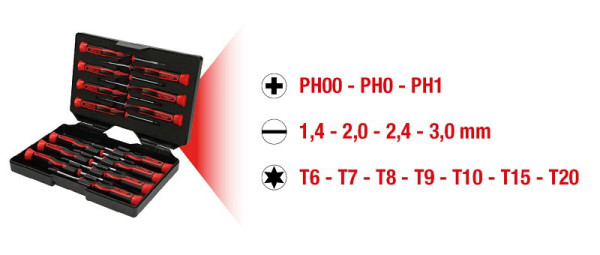 KS Tools fijnmechanische schroevendraaierset PH, gleuf, Torx, 14-delig, 500.7170