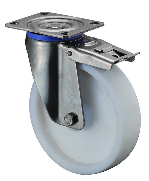 BS Rolls RVS zwaarlastwiel met rem, breedte 50 mm, Ø200 mm, tot 700 kg, oppervlak/lichaam kunststof, RVS rollager, HS120.B14.200