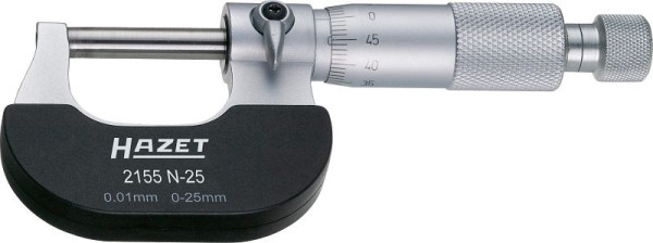 Hazet Präzisions Bügelmess-Schrauben, Mess-Bereich 0 - 25 mm, Klemmring und Gefühlsmess-Schraube, 2155N-25