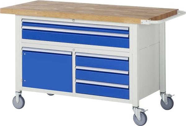 RAU verrijdbare werkbank serie 8000, drievoudige bodemcontainer (5x lade, 1x draaideur), 1500x920x700 mm, 05-8922A2-157B4S.11