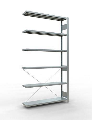 Schulte legbordstelling, aanbouwpaneel, 6 opbergniveaus, kruisschoor, vakbelasting 250 kg, 1306 x 336 x 2500 mm, 278760