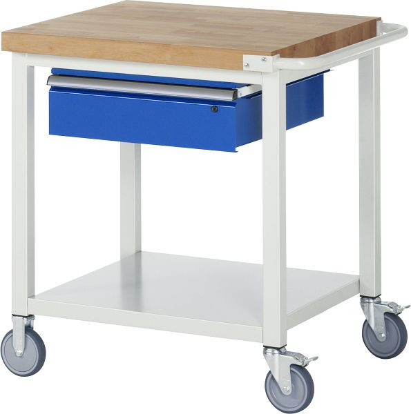 RAU verrijdbare werkbank serie 8000, 1 x lade, plaatstalen legbord, 750x880x700 mm, 05-8001A6-077B4S.11