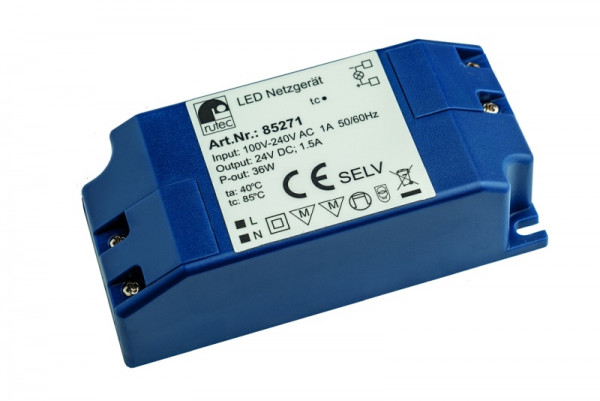 rutec Projekt LED voeding 24V 36W IP20, schroefaansluiting, PHE271