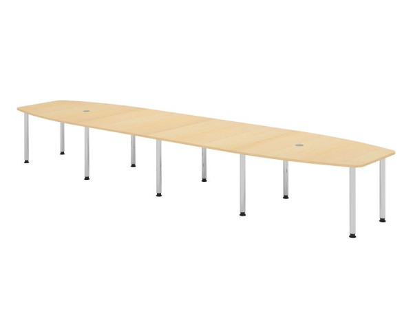 Hammerbacher vergadertafel KT52C, 520 x 130 cm, blad: esdoorn, 25 mm dik, tienpoots frame verchroomd, ronde buis 6 cm, werkhoogte 72-74 cm, VKT52C/3/C