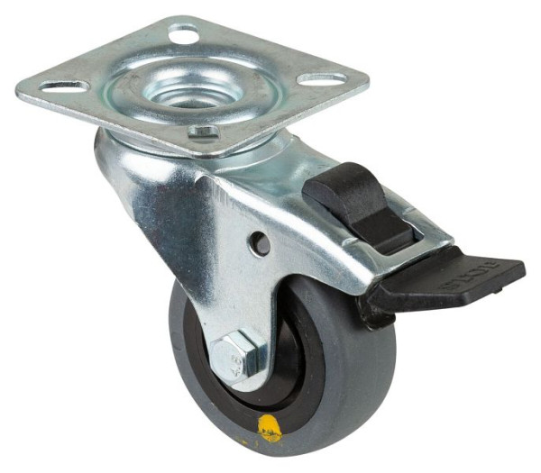 BS rollen apparaatrol, plaat, rem, breedte 18 mm, Ø50 mm, 50 kg, grijs rubber, elektrisch geleidend, kogellager, VE 4 stuks, A320.A89.050