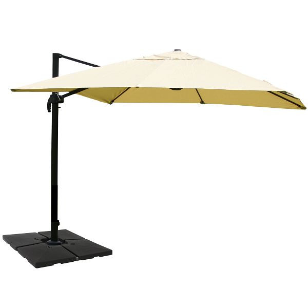 Mendler gastronomie verkeerslichtparaplu HWC-A96, parasol, 3x4m (Ø5m) polyester/aluminium 26kg, creme met standaard, 134329+35661