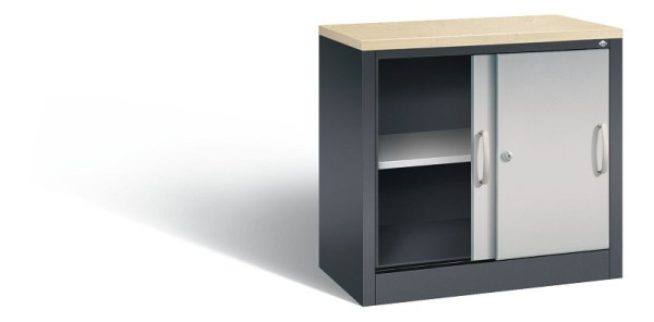 C+P dressoir met schuifdeuren Acurado, H720xB800xD400mm, kleur: zwart grijs/wit aluminium, beugelgreep, 2 niveaus, 5722-00 S10441