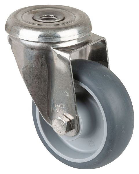 BS rollen RVS transportrol, breedte 30 mm, Ø80 mm, tot 60 kg, banden thermoplast grijs, wiellichaam kunststof, glijlager, H101.B43.080