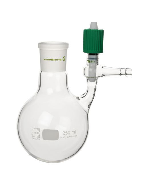 Rettberg Schlenk-kolf, 2000 ml, huls NS 29/32, laterale HV PTFE-klep (fijne schroefdraad), 107000204